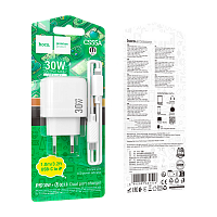 Сетевое З/У HOCO CS55A 1USB+1Type-C 3.0A 30W QC3.0 с кабелем Type-C-Lightning белый (1/28/168)
