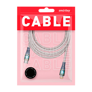 Кабель Smartbuy Type-C (m)-Lightning (m) 1м 3.0A нейлон серый