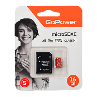 Карта памяти microSD GoPower 16GB Class10 UHS-I (U3) 80 МБ/сек V10 с адаптером