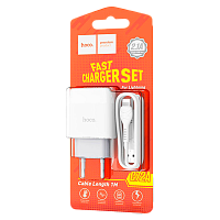 Сетевое З/У HOCO C72A 1USB 2.1A с кабелем Lightning белый (1/30/180) 