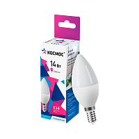 Лампа светодиодная Космос CN E14 14W 6500К 174-265V свеча матовая (1/10/80)
