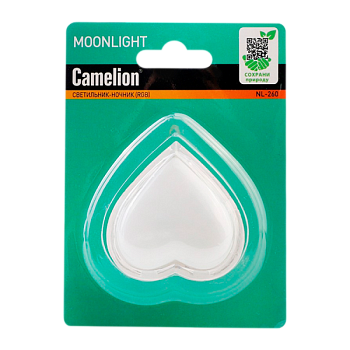 Ночник Camelion NL-260 "сердце RGB" 220V в розетку LED (1/30/120)