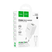 Сетевое З/У HOCO C147A 1USB+1Type-C 3.0A 20W PD,QC с кабелем Type-C белый (1/30/180)