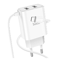 Сетевое З/У HOCO C103A 2USB Type-C (m) 2.1A белый (1/13/130)