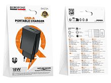 Сетевое З/У Borofone BAS72A 1USB 3.0A 18W QC3.0 черный
