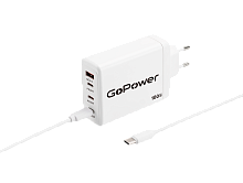 Сетевое З/У GoPower GPQC100 1USB+3Type-C 100W с кабелем Type-C/Type-C белый 
