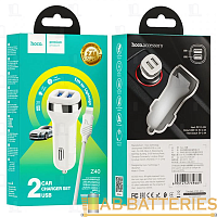 Автомобильное З/У HOCO Z40 2USB 2.4A с кабелем Lightning белый (1/12/120) 