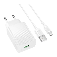 Сетевое З/У Borofone BAS72A 1USB 18W с кабелем microUSB белый (1/20/120) 