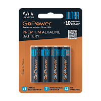 Батарейка GoPower Ультра/ULTRA LR6 AA BL4 Щелочная 1.5V (4/40/480)