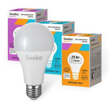 Лампа светодиодная Sweko A70 E27 25W 4000К 230V груша (1/5/100)