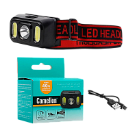 Фонарь налобный Camelion LED53417 3W XPE+2COB от аккумулятора Type-C 5 режимов черный (1/12/240)