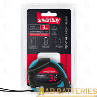 Рулетка измерительная Smartbuy Tools 3м*19мм пластик 2 фиксатора прорезиненная голубой (1/96)