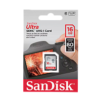 Карта памяти SD SanDisk ULTRA 16GB Class10 UHS-I (U1) 80 МБ/сек