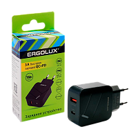 Сетевое З/У Ergolux ELX-РA01QC-C02 1USB+1Type-C 3.0A 18W PD,QC черный (1/10/240) 