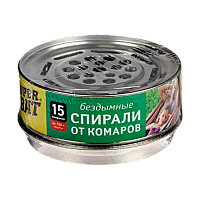 Спирали SuperBAT от комаров бездымные 15шт. зеленый в металической банке (1/24)
