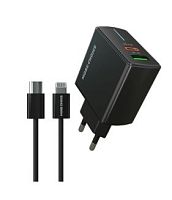Сетевое З/У MORE CHOICE NC61i 1USB+1Type-C 3.0A 20W PD,QC с кабелем Type-C-Lightning черный (1/50/10