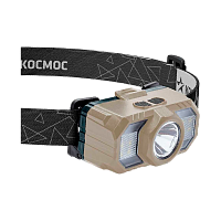Фонарь налобный Космос 506Lit 2WLED+2WSMDLED+кр.свет от аккум IP54 5 реж светл-коричневый (1/25/100)