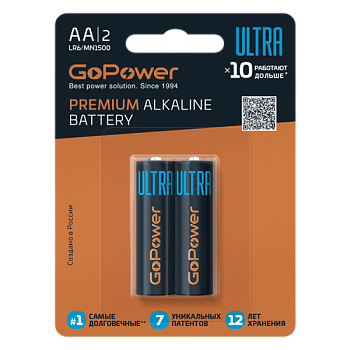 Батарейка GoPower Ультра/ULTRA LR6 AA BL2 Щелочная 1.5V (2/20/240)