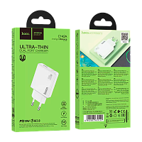 Сетевое З/У HOCO C142A 1USB+1Type-C 20W PD,QC белый (1/19/190)