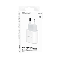 Сетевое З/У Borofone BA62A 1USB/Type-C 2.4A белый 