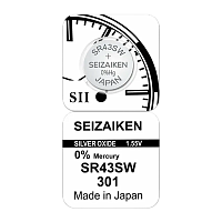 Батарейка SEIZAIKEN 301 (SR43SW) Silver Oxide 1.55V (1/10/100/1000)