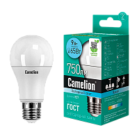 Лампа светодиодная Camelion A60 E27 9W 4500К 170-265V груша матовая (1/10/100)