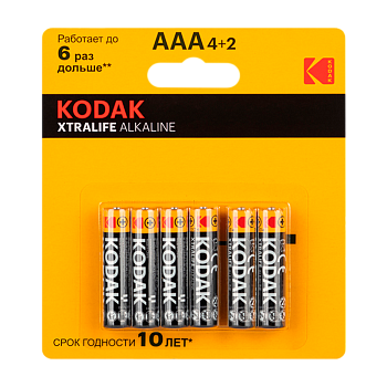 Батарейка Kodak XTRALIFE LR03 AAA BL4+2 Alkaline 1.5V (6/72/288) 