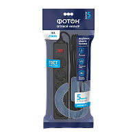 Сетевой фильтр Фотон SP 10-55ES 5р.С/З 10A 5.0м 3х0.75мм² с выкл. черный (1/20)