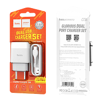 Сетевое З/У HOCO C73A 2USB 2.1A с кабелем Type-C белый (1/30/180)
