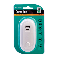 Ночник Camelion NL-267 LED 1W 220V в розетку USB+TypeC белый (1/24/96) 