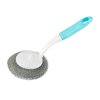Губка для посуды Рыжий кот SM-05 240х85мм металлическая с рукояткой голубой (1/20/260)