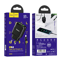 Сетевое З/У HOCO N6 2USB 3.0A QC3.0 с кабелем Type-C черный (1/12/120)