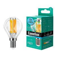 Лампа светодиодная филамент Camelion G45 E14 12W 4500К 207-244V шар прозрачная (1/10/100)