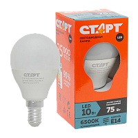 Лампа светодиодная Старт E14 10W 6500К 220-240V шар Eco матовая (1/10/100)