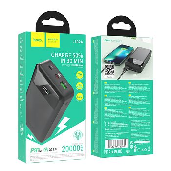 Внешний аккумулятор HOCO J102A 20000mAh 3.0A 20W 1USB/Type-C/MicroUSB QC3.0 дисплей черный (1/42)