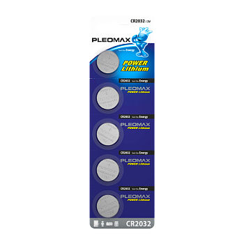Батарейка Pleomax CR2032 BL5 Lithium 3V (5/100/2000/60000) 