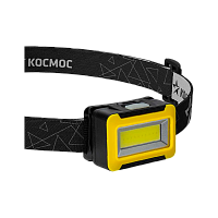 Фонарь налобный Космос 518B 3WCOBLED от батареек 3хААА IP44 3 режима желтый черный (1/30/240)