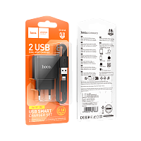 Сетевое З/У HOCO C141A 2USB 2.1A с кабелем Lightning черный (1/28/168) 