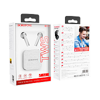 Наушники вставные Borofone BE40 bluetooth 5.0 с микр. белый (1/80)