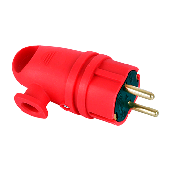 Вилка электрическая Volsten Sb2-PZ Red С/З 16A IP44 угловая с кольцом красный (1/10/100) 