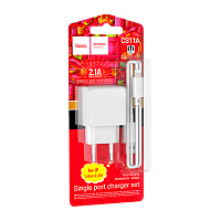 Сетевое З/У HOCO CS11A 1USB 2.1A с кабелем Lightning белый (1/28/168)