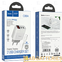 Сетевое З/У HOCO C86A 2USB 2.4A дисплей с кабелем Type-C белый (1/13/130) 