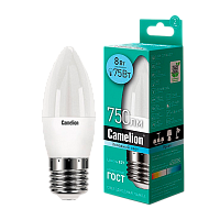 Лампа светодиодная Camelion C35 E27 8W 4500К 170-265V свеча матовая (1/10/100)