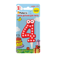 Свеча детская для торта, цифра 4, 1 шт. в упаковке, PATERRA (1/24)