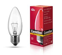 Лампа накаливания Camelion E27 40W 220V свеча прозрачная (1/100)