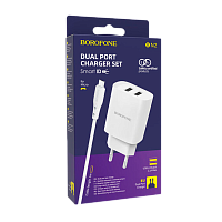 Сетевое З/У Borofone BN2 2USB 2.1A с кабелем microUSB белый (1/35/140) 