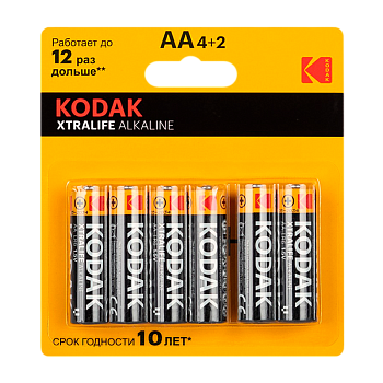 Батарейка Kodak XTRALIFE LR6 AA BL4+2 Alkaline 1.5V (6/72/288) 