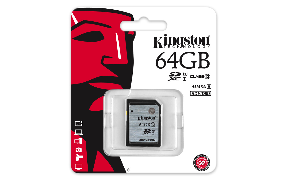 Карта памяти SD Kingston 64GB Class10 UHS-I (U1) 45 МБ/сек