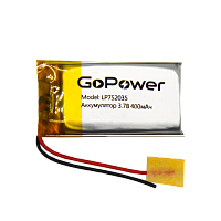 Аккумулятор Li-Pol GoPower LP752035 PK1 3.7V 400mAh с/з (1/20)