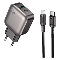 Сетевое З/У Borofone BAS54A 1USB+1Type-C 3.0A 20W PD,QC с кабелем Type-C черный (1/48/192) 